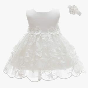 White Sleeveless Babydoll Wedding Dress 3-6 Month‎